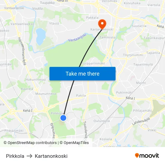 Pirkkola to Manor Rapids map