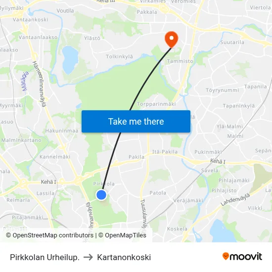 Pirkkolan Urheilup. to Kartanonkoski map
