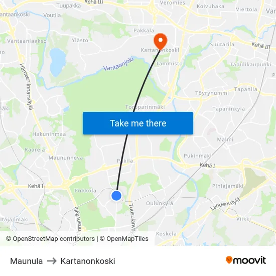 Maunula to Manor Rapids map
