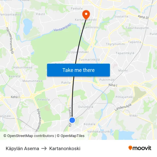 Käpylä Station to Manor Rapids map