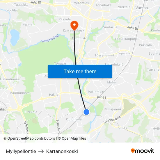 Myllypellontie to Manor Rapids map