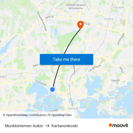 Munkkiniemi Square to Manor Rapids map