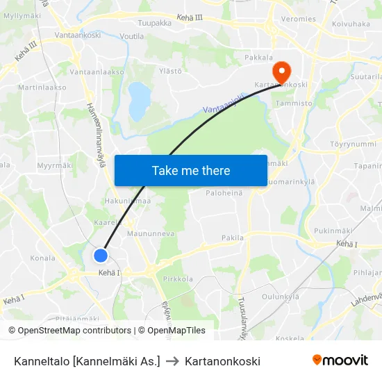 Kanneltalo [Kannelmaki Station] to Manor Rapids map