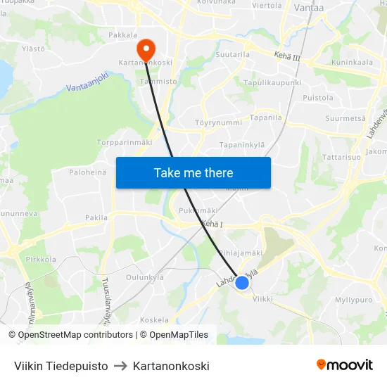 Viikki Science Park to Manor Rapids map
