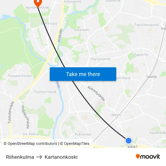 Riihi Corner to Manor Rapids map