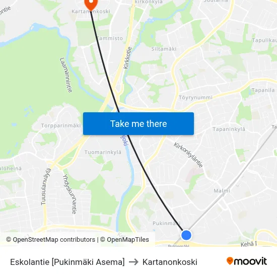 Eskolantie [Pukinmäki Asema] to Manor Rapids map