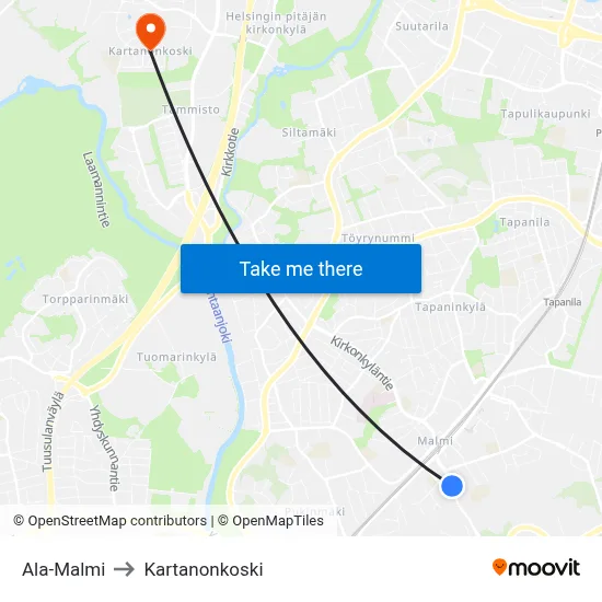 Lower Malmi to Manor Rapids map