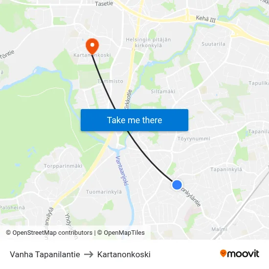 Old Tapanila Road to Manor Rapids map