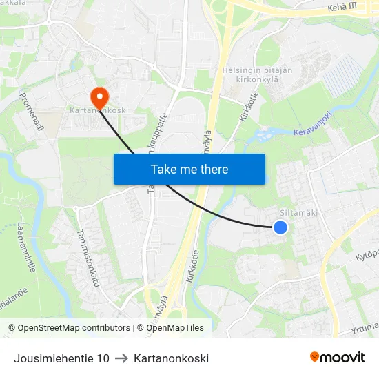 10 Jousimiehentie to Manor Rapids map
