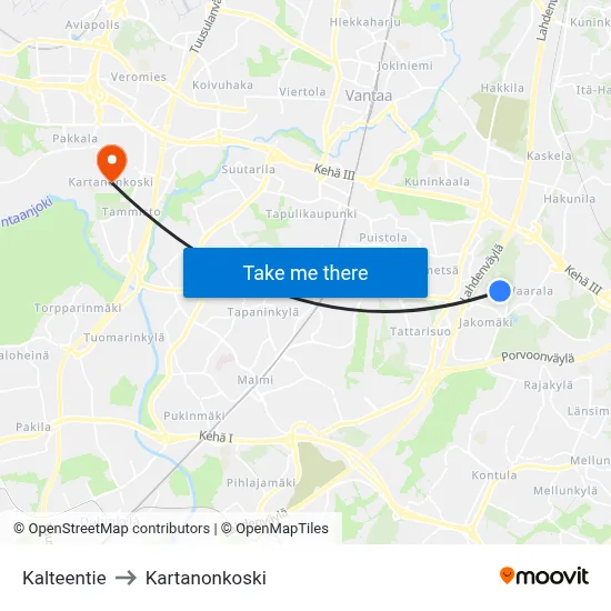 Kalteentie to Manor Rapids map