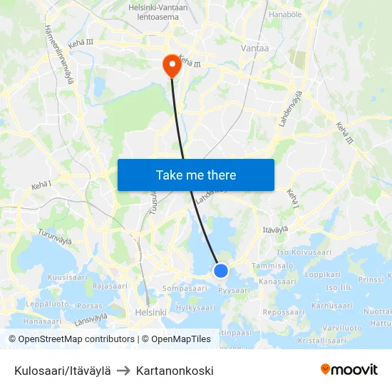 Kulosaari/East Highway to Manor Rapids map