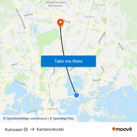 Kulosaari Ⓜ️ to Manor Rapids map