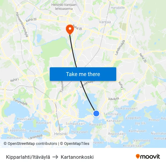 Kipparlahti/Eastern Highway to Manor Rapids map