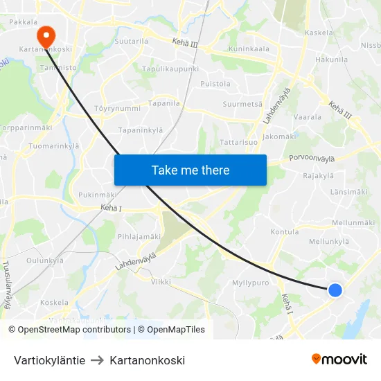 Vartiokyla Road to Manor Rapids map