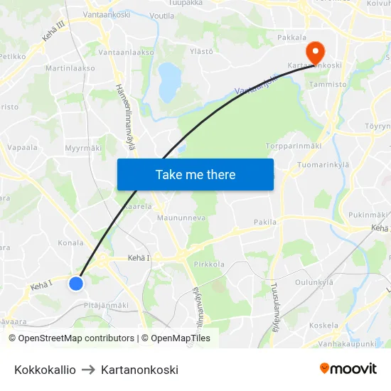 Kokkokallio to Manor Rapids map
