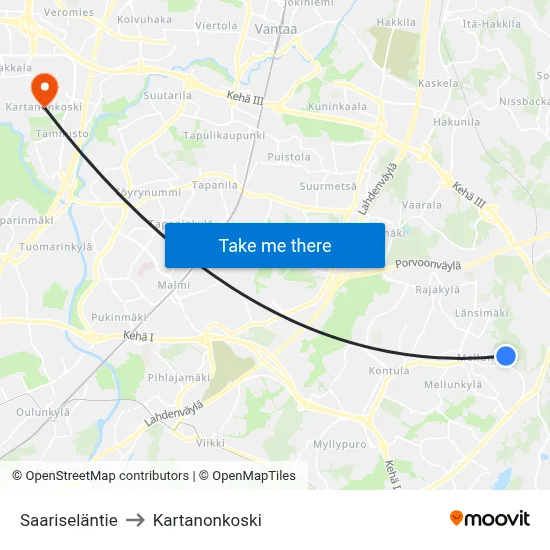 Saarisela Road to Manor Rapids map