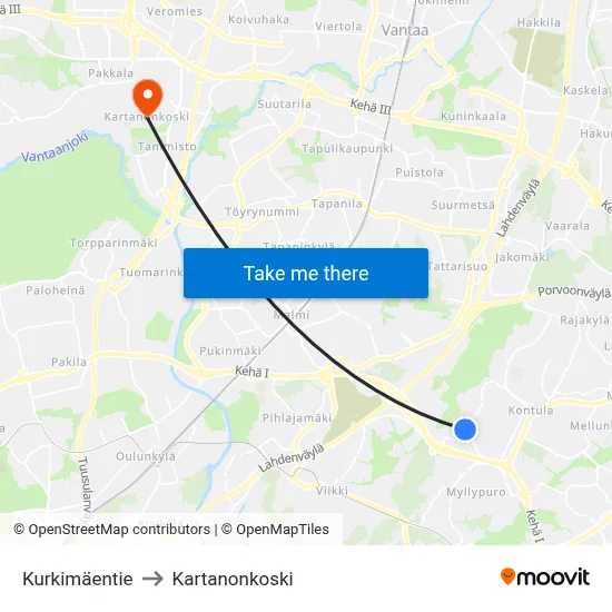 Kurkimäentie to Manor Rapids map