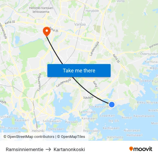 Ramsinniementie to Manor Rapids map