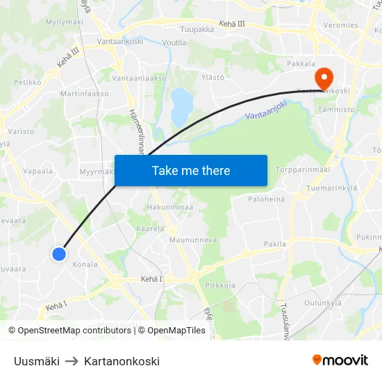 Uusmäki to Manor Rapids map