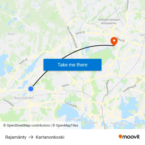 Rajamänty to Manor Rapids map