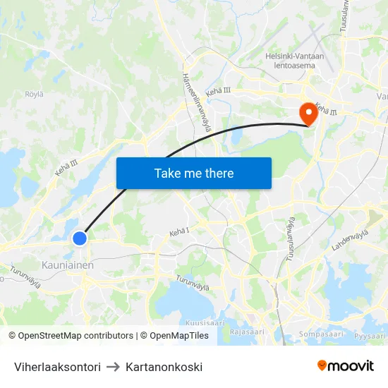 Viherlaakso Square to Manor Rapids map