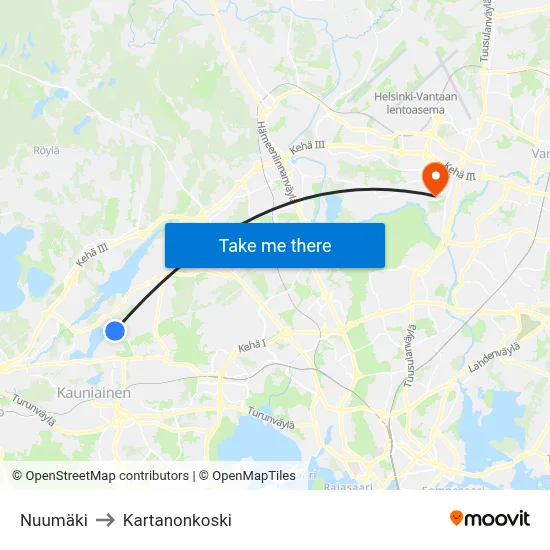 Nuumäki to Manor Rapids map