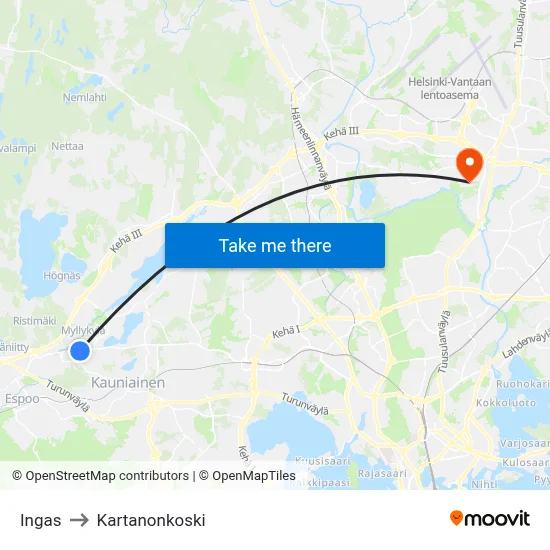 Ingas to Manor Rapids map