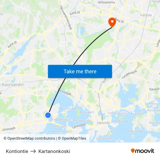Kontiontie Road to Manor Rapids map