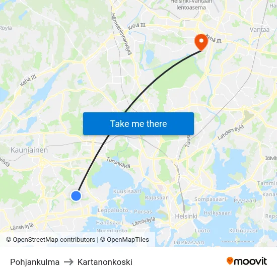 Pohjankulma to Manor Rapids map