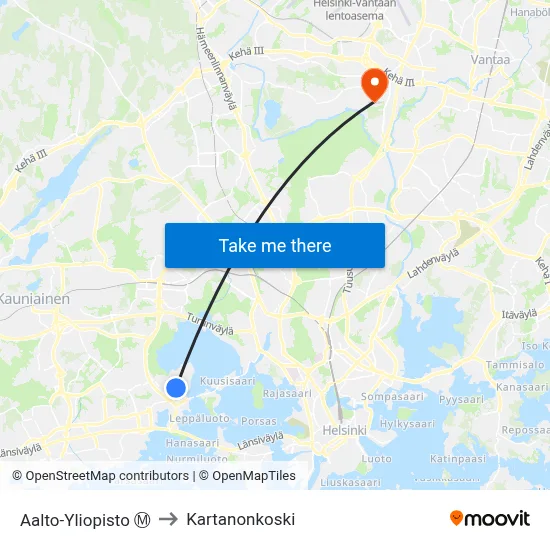 Aalto-Yliopisto Ⓜ️ to Manor Rapids map