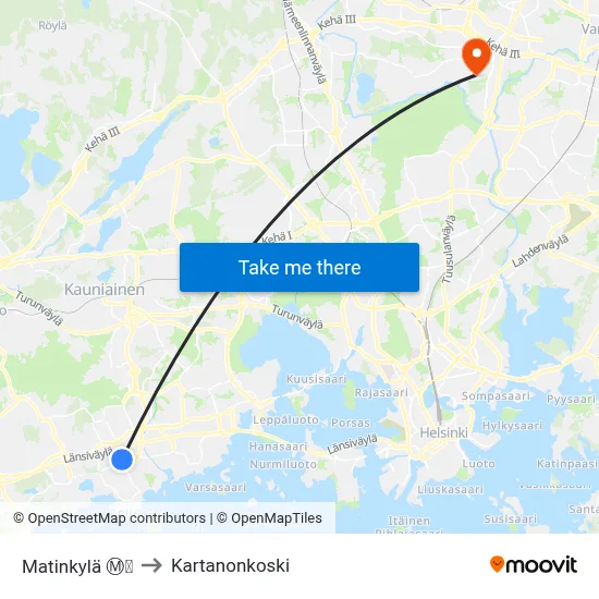 Matinkylä Ⓜ️🛍️ to Manor Rapids map