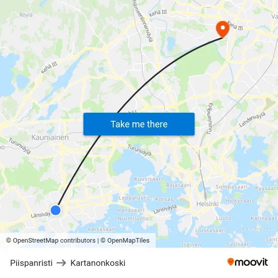 Piispanristi to Manor Rapids map