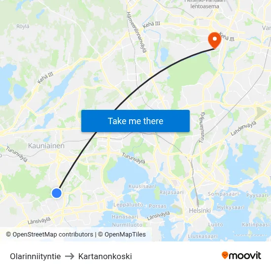 Olarinniitty Road to Manor Rapids map