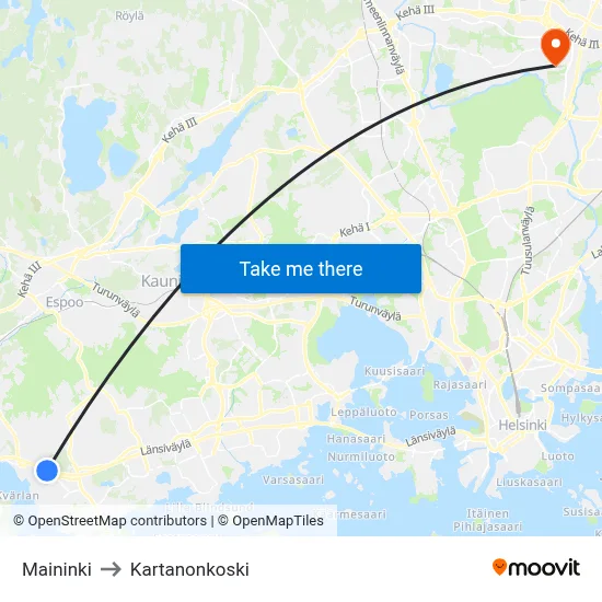 Maininki to Manor Rapids map