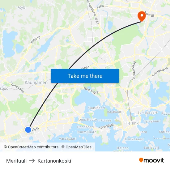 Merituuli to Manor Rapids map