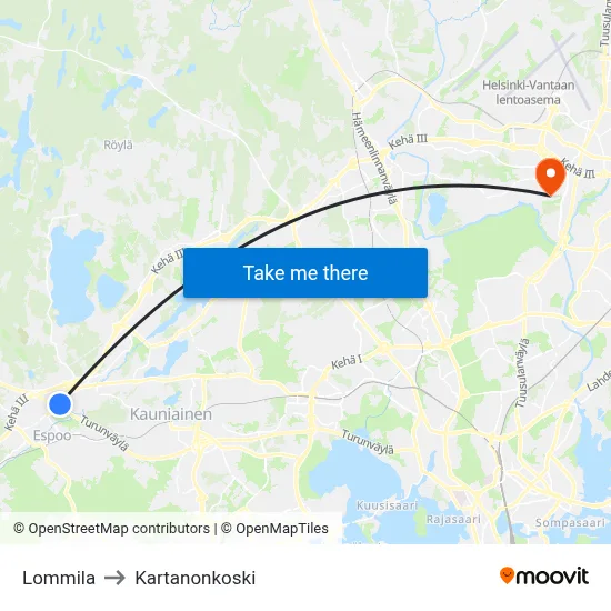 Lommila to Manor Rapids map