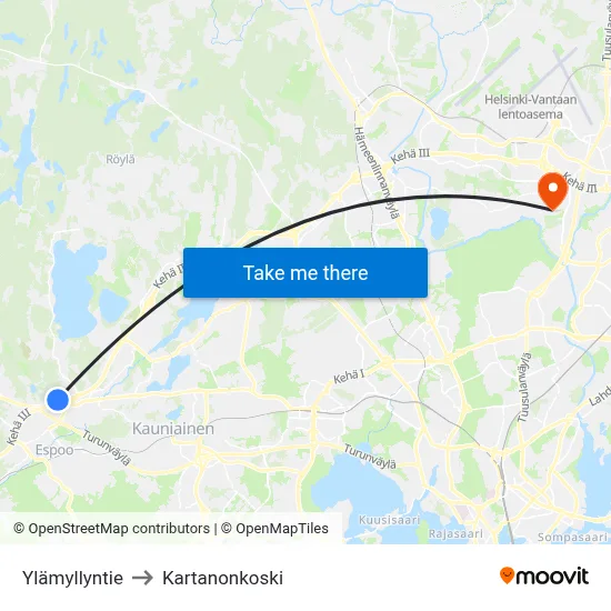 Ylämyllyntie to Manor Rapids map