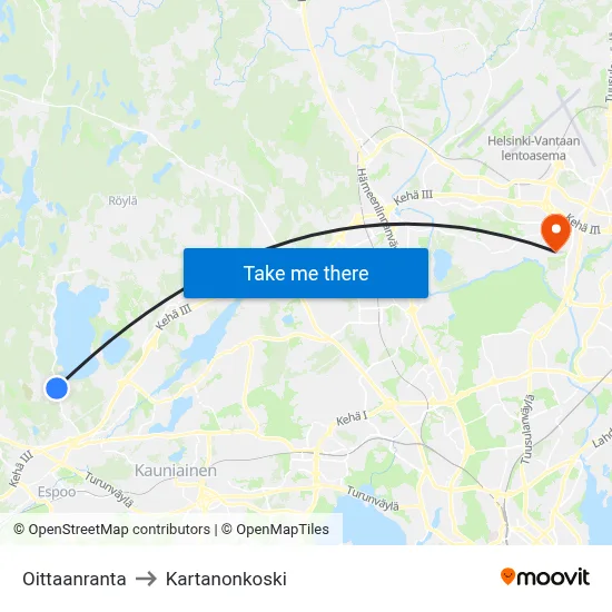 Oittaanranta to Manor Rapids map