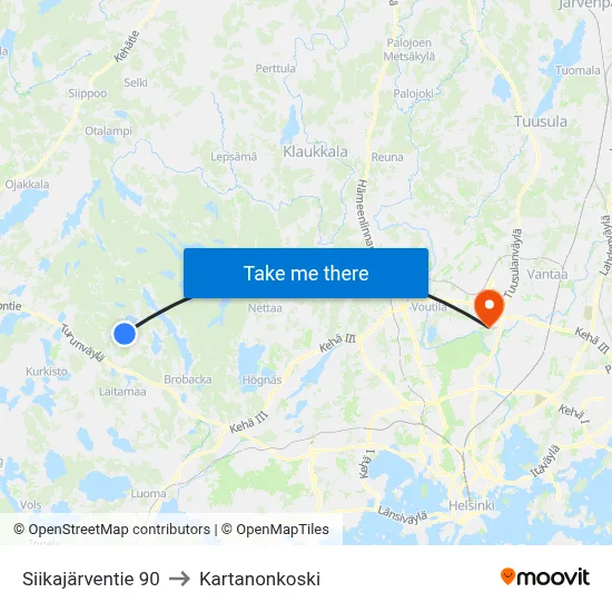 Siikajarventie 90 to Manor Rapids map