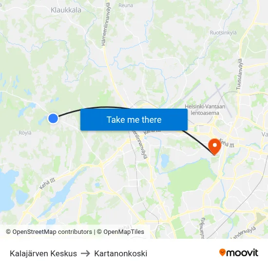 Kalajärvi Center to Manor Rapids map