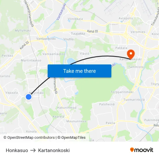 Honkasuo to Manor Rapids map