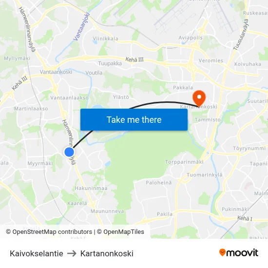 Kaivoksela Road to Manor Rapids map