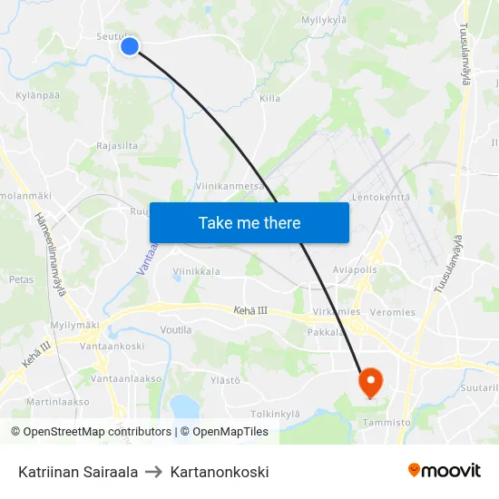 Katriina Hospital to Manor Rapids map
