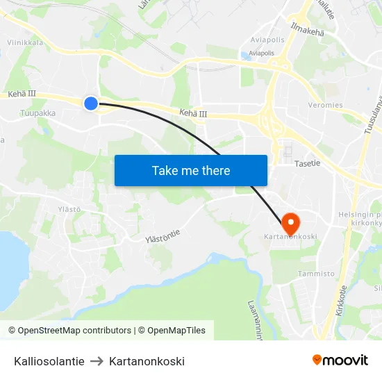 Kalliosola Road to Manor Rapids map