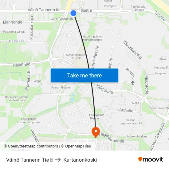 Väinö Tannerin Tie  🛍️ to Manor Rapids map