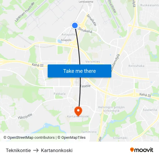 Teknikontie to Manor Rapids map