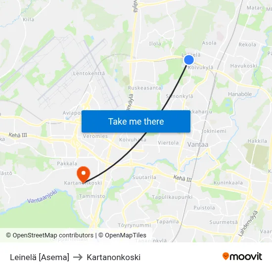 Leinelä [Station] to Manor Rapids map