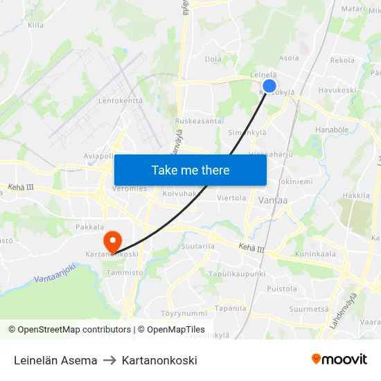 Leinelä Station to Manor Rapids map