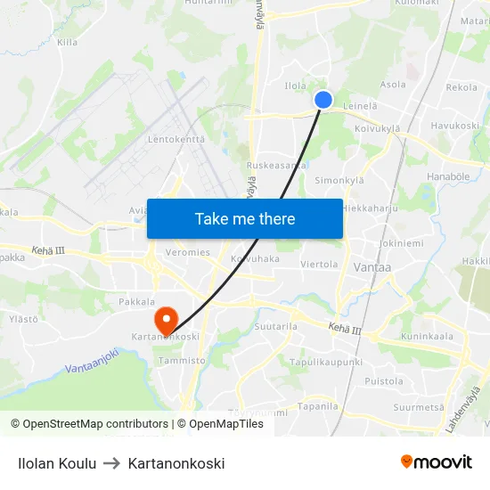 Ilola School to Manor Rapids map