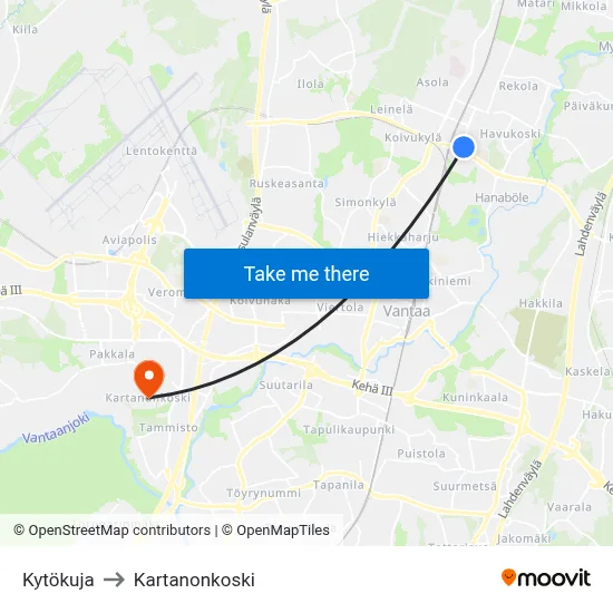 Kytökuja to Manor Rapids map
